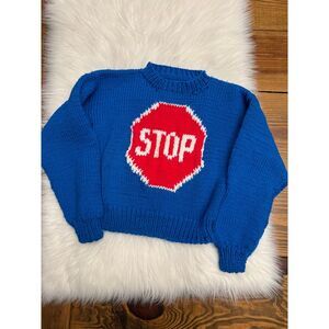 Sweater Vintage hand knit‎ STOP sign